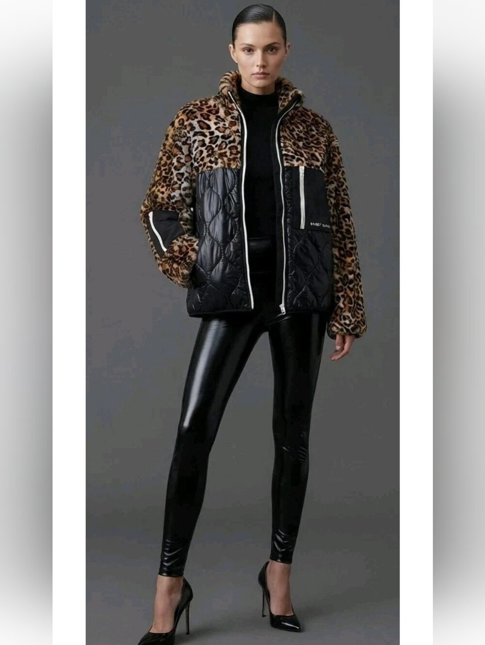 SANDY LIANG Dean Faux-Fur Mixed Leopard Print Fleece Jacket! XS